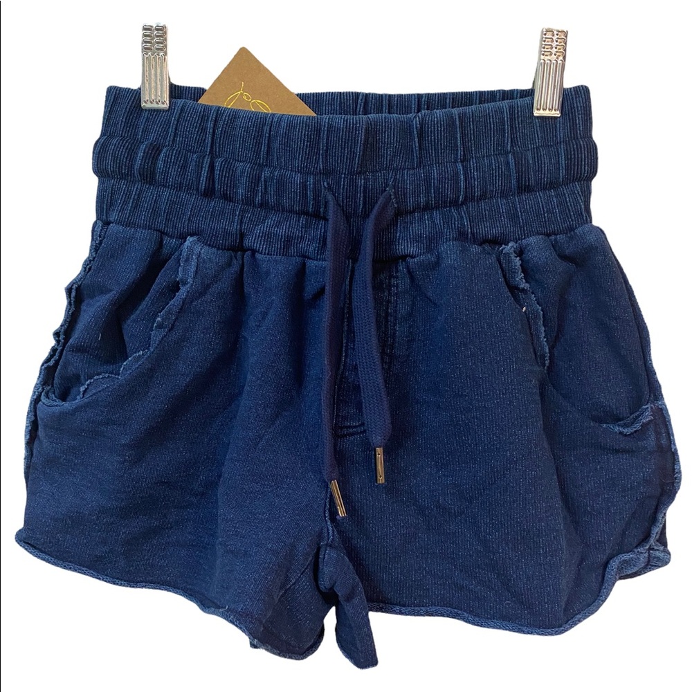 NWT Niyama Sol Women’s Yoga Athleisure Cotton Shorts Blue Front Back Pocket M